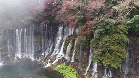 Autumn Waterfall | Shiraito Falls | Mist - 4K Aerial Video Stock Footage 329055751