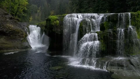 Autumn Waterfall on a Wide River Stock Footage 220896288