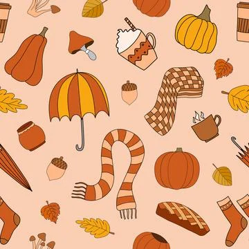 Autumn weather vector seamless pattern on begie background Stock Illustration