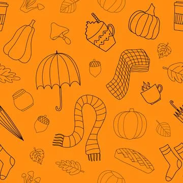 Autumn weather vector seamless pattern lineart style. Stock Illustration