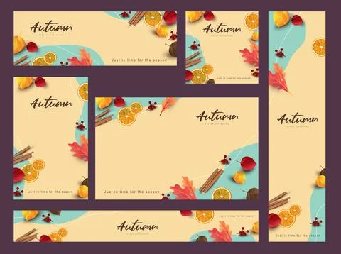 Autumn web banner background template with autumn leaves season Stock Illustration