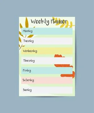 Autumn Weekly Planner Template, Week Calendar Schedule with Bright Autumnal L Stock-Illustration