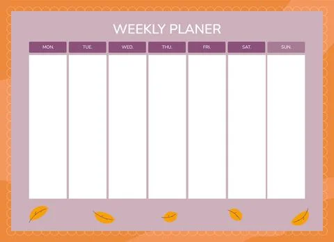 Autumn Weekly Planner Vector Template Stock Illustration