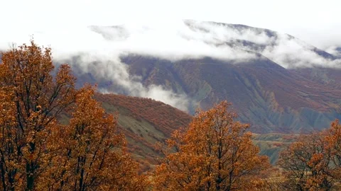 Autumn Wilderness With Rapidly Moving Clouds And Mountain Stock Footage 344072025