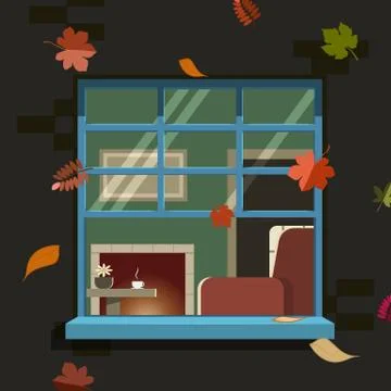 Autumn window. Vector illustration Stock Illustration