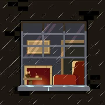 Autumn window. Vector illustration Stock Illustration