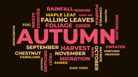 Autumn Word Cloud - Animated Fall Season Typography Design Stock Footage 346650191