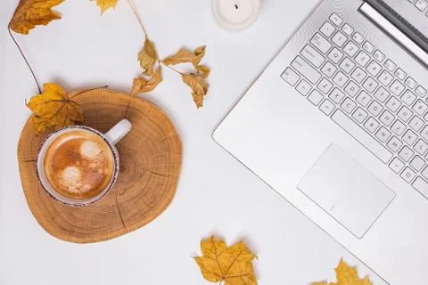 Autumn workspace composition. Fall design Stock Photos
