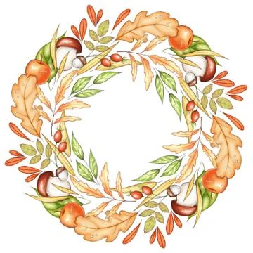 Autumn wreath. Falling leaf and fruit. Stock-Illustration