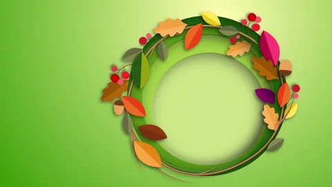 Autumn wreath frame template with copy space on green background Video stock 335375152