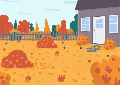 Autumnal backyard flat color vector illustration Stockillustratie