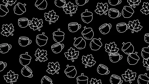 Autumnal Delight - A Seamless Pattern of Leaves, Acorns, and Coffee Cups. Stock Footage 320204284