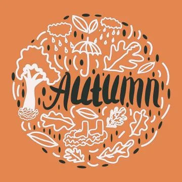 Autumnal elements with a note "Autumn" in the middle. Stock Illustration