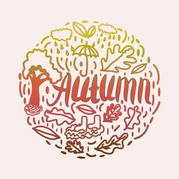 Autumnal elements in round shape Stock Illustration