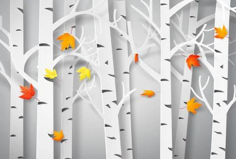 Autumnal forest with falling maple leaves. Stock Illustration