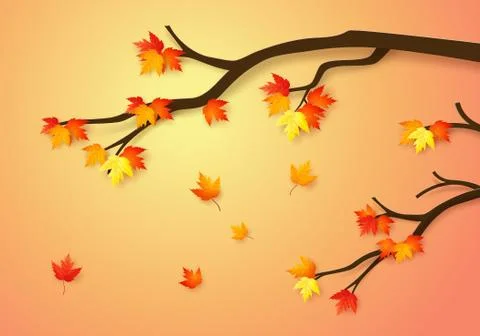 Autumnal forest with falling maple leaves. Stock Illustration