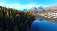 Autumnal Landscape In Engadine, Village Of Sankt Moritz In Canton Of Grisons. Stock Footage
