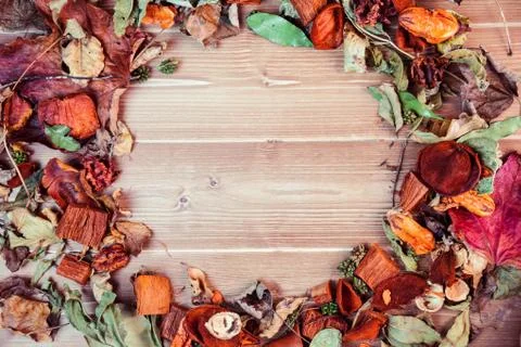 Autumnal leaf pattern on desk 写真素材