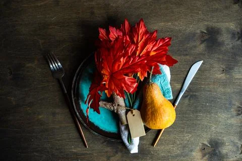 Autumnal table setting Stock Photos