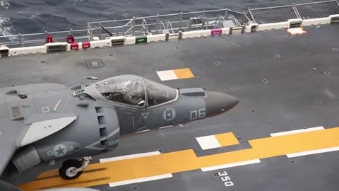 AV-8B Harrier II Vertical Take Off and Landing - Flight Ops (23) Stock Footage 162252125