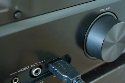 Av-receiver with usb cable inserted Stock Photos
