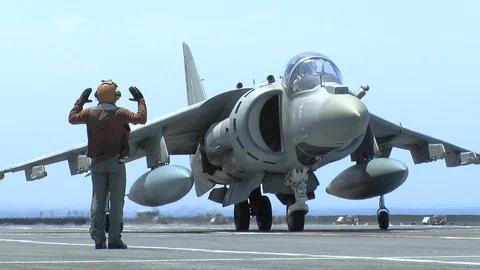 AV8-B Harrier II ready for take off Stock Footage 89880757