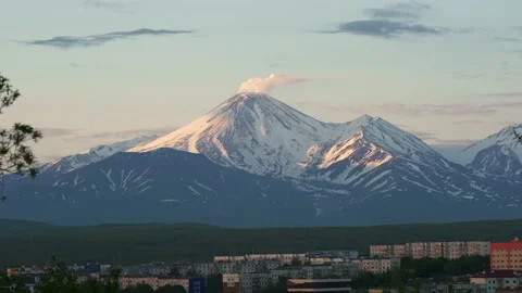 Avachinsky volcano in the snow at sunset. Stock Footage 163564362