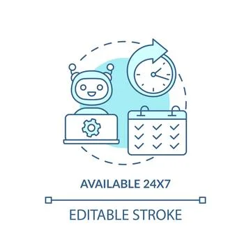 Available at any time turquoise concept icon Stock Illustration