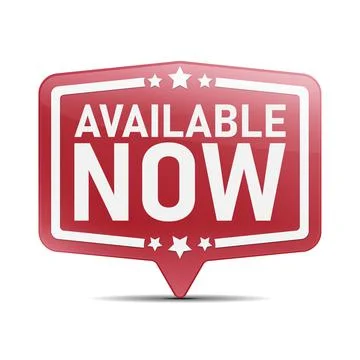 Available now glossy bubble, vector illustration on a white background Stock Illustration