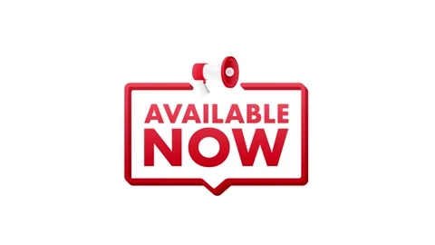Available now red banner with megaphone animation Stock Footage 337968023