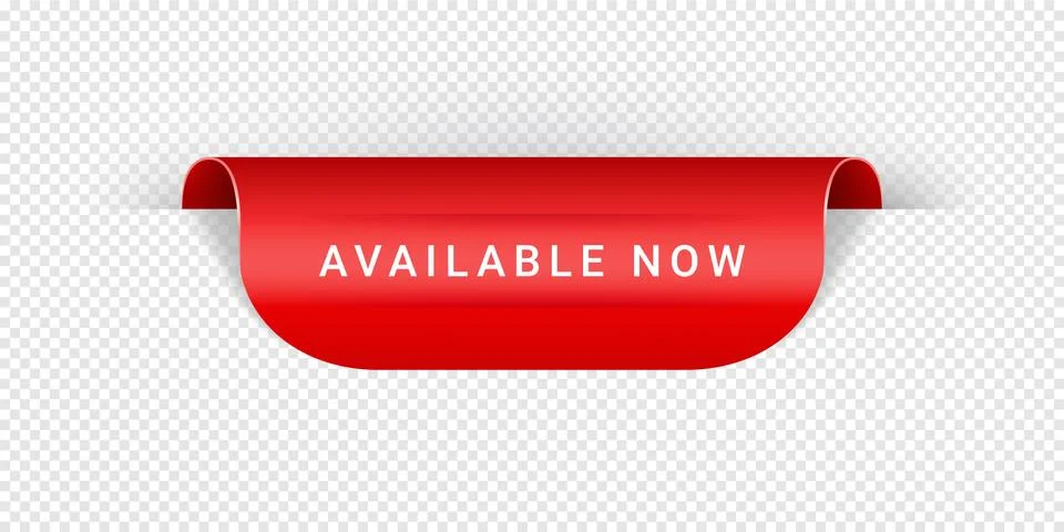 Available Now Vector Sticker, Tag, Banner, Label, Sign Or Ribbon Realistic Red Stock Illustration