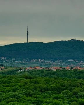 Avala mountain and famous Belgrade landmark Avala tower - telecommunication t Stock Photos