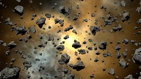 Avalanche of asteroids after explosion in space Stock Footage 41422797