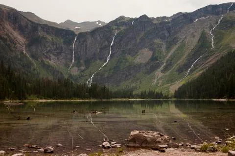 Avalanche lake headwall Stock Photos
