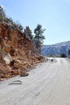 Avalanche on a mountain road Stock Photos