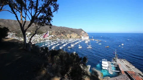 Avalon Harbor With American Flag Stock-Footage 35870262