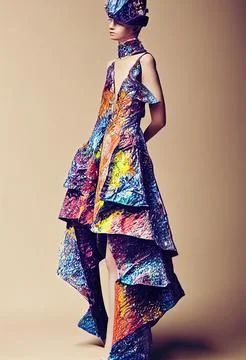 Avant garde paint splatter long dress on a mannequin Stock Illustration
