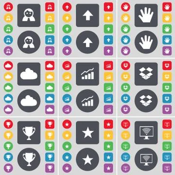 Avatar, Arrow up, Hand, Cloud, Graph, Dropbox, Cup, Star, Monitor icon symbol. A 스톡 일러스트