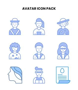 Avatar Blue Icons Pack Stock Illustration