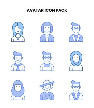 Avatar Blue Icons Pack Stock Illustration