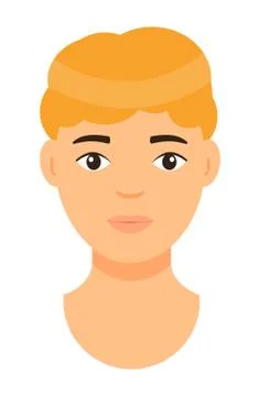 Avatar of brown-haired young man isolated at white, caucasian person, face of Stock Illustration