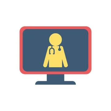 Avatar doctor with stethoscope inside computer flat style icon vector design 스톡 일러스트