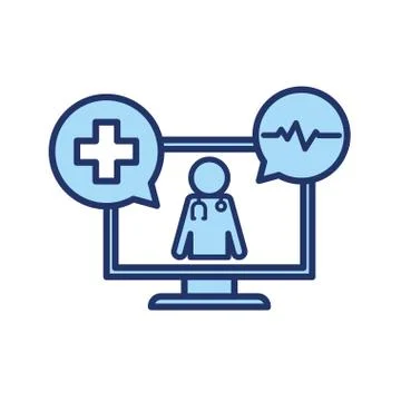 Avatar doctor with stethoscope inside computer line and fill style icon vector Stock Illustration