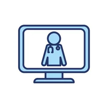 Avatar doctor with stethoscope inside computer line and fill style icon vector Illustrazione stock