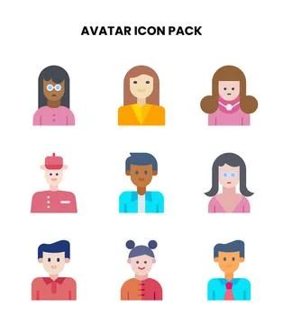 Avatar Flat Set Icons Pack Stock Illustration