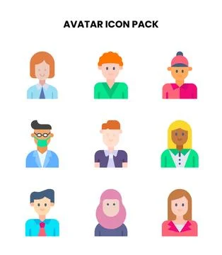 Avatar Flat Set Icons Pack Stock Illustration