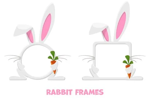 Avatar frames rabbit or hare with carrot, animal template for game Stock Illustration