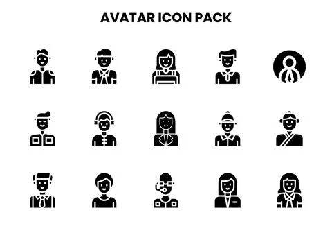 Avatar Glyph Bundle Icons Pack Stock Illustration