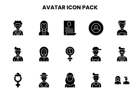 Avatar Glyph Icons Pack Stock Illustration