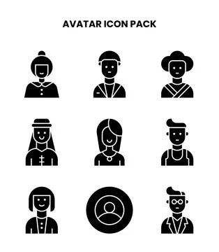 Avatar Glyph Set Icons Pack Stock Illustration